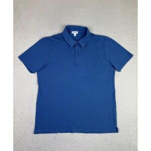 Sunspel Polo Shirt Mens Large Blue 100% Cotton Pocket Casual Soft Pique Knit
